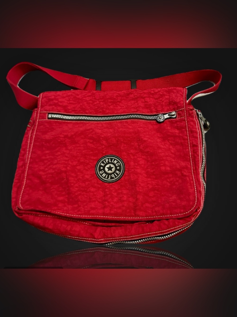 Kipling  Unisex Vibrant Red Flap Crossbody Bag